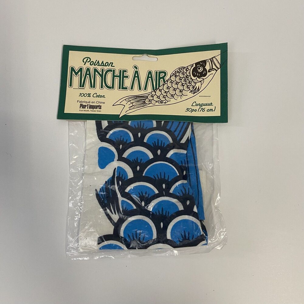 Vintage Pier 1 imports Fish Windsock 30" Blue /White 100% Cotton